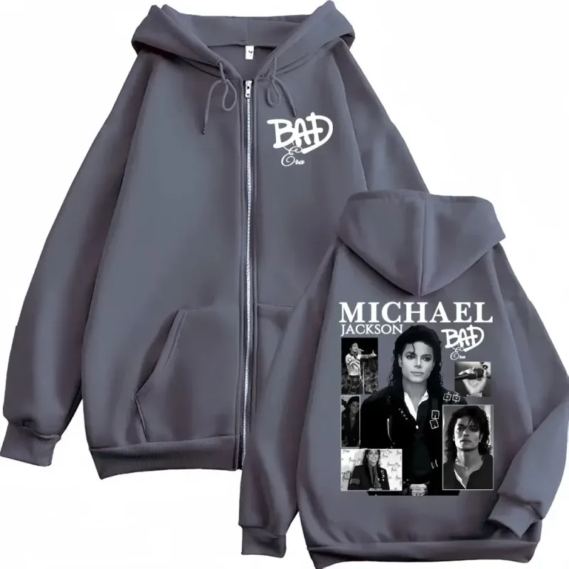 King of Pop Michael Jackson Bad Era Zipper Hoodie Men Women Harajuku Streetwear Jacket Sweatshirt Fleece Casual Zip Up Pullovers — image 6