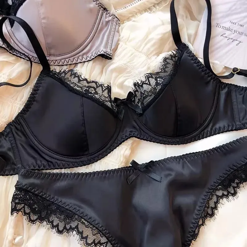 French Thin Cup Lingerie Set Lace Push Up Bra Fashion Women Silk Fabric Underwear High Quality Intimates Bras and Panties — image 5