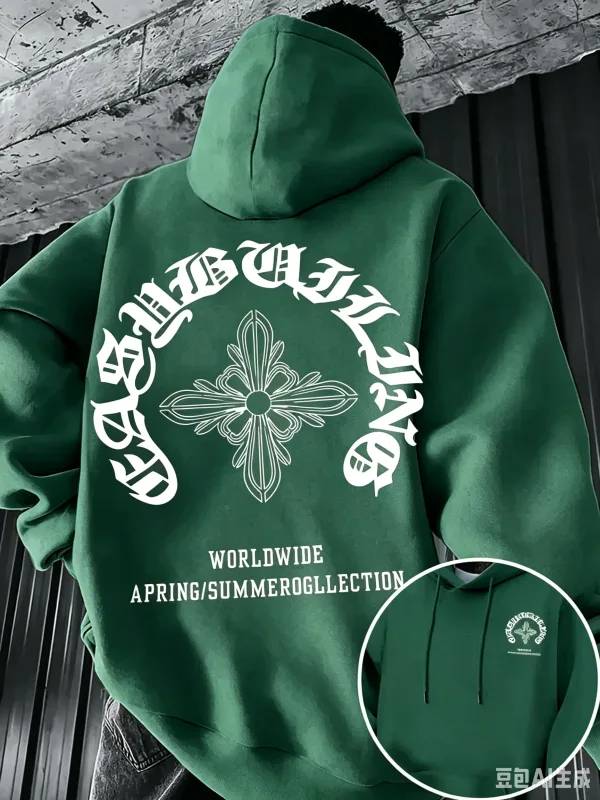 Gorgeous Gothic pattern design men's fall-winter American retro trend dark and mysterious atmosphere-themed hooded sweatshirt. — image 3