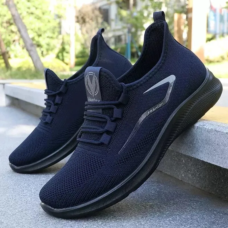 Men Breathable Knitted Running Shoes Anti Slip Trainers Arch Support Shock Absorbing EVA Sole Low Top Lace Up Sports Footwear — image 8