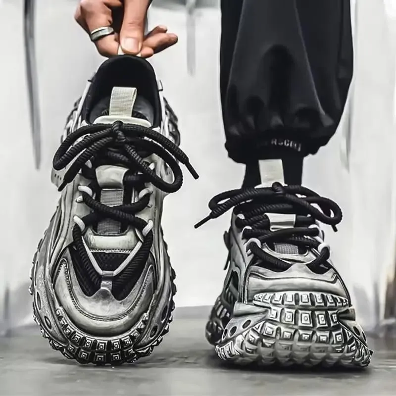 Men's Chunky Sneakers with Height Increased Platform Casual Microfiber Leather Fabric Tire Sole Designer Gym Shoes Free Shipping