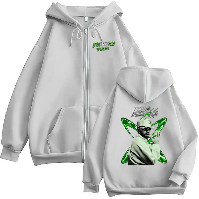 Feid VS Ferxxo Falxo Tour 2026 Zipper Hoodie Men's Hip Hop Loose Fleece Pullover Sweatshirt Vintage Long Sleeve Jacket Hoodies — image 7
