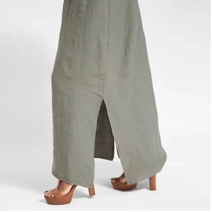 Vestido longo feminino de algodão e linho com divisão lateral, verão, sem alças, cor sólida, vestidos de festa de fim de ano — image 4