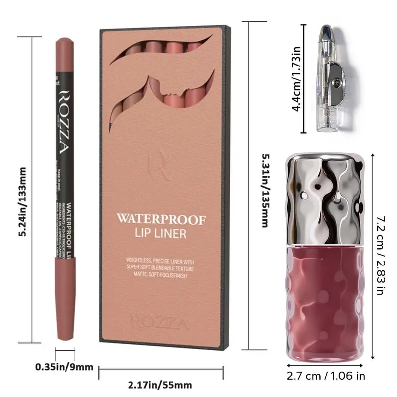 8db/szett Daily Lip Beauty Set – 6 keverhető ajakkontúr, 1 hidratáló szájfény és 1 ceruzahegyező – puha, hosszan tartó ajakkészlet — image 5