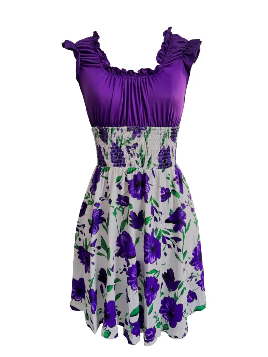 Summer New V-Neck Slim Fit Elastic Waist Women's Dress With Floral Patchwork Design Suitable For Beach Vacations — image 3