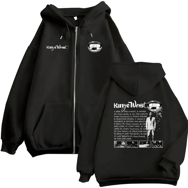 Kanye West Bully Album 2026 Zipper Print Hoodie Men's Gothic Fashion Pullover Sweatshirt Hip Hop Loose Coats Hoodies Streetwear — image 1