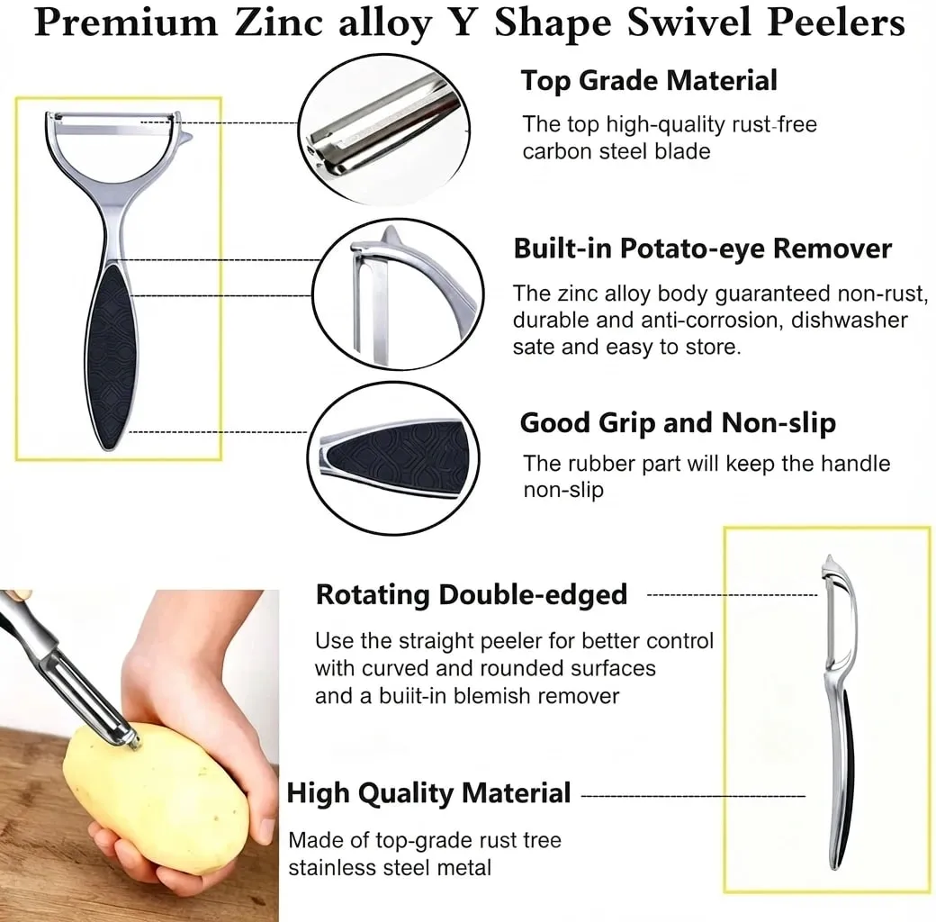 Y Shaped Vegetable Peeler Potato Peeler Rotatable Kitchen Tool for Apple Carrot Cucumber Potato Fruit Vegetable Food Preparation — image 4