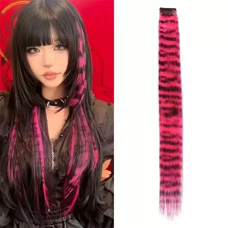 3pcs/set Stripe Printed Hair Colorful Long Straight Hair Pieces Synthetic Clip-in Hair Extensions for Daily Use Party Halloween — image 2