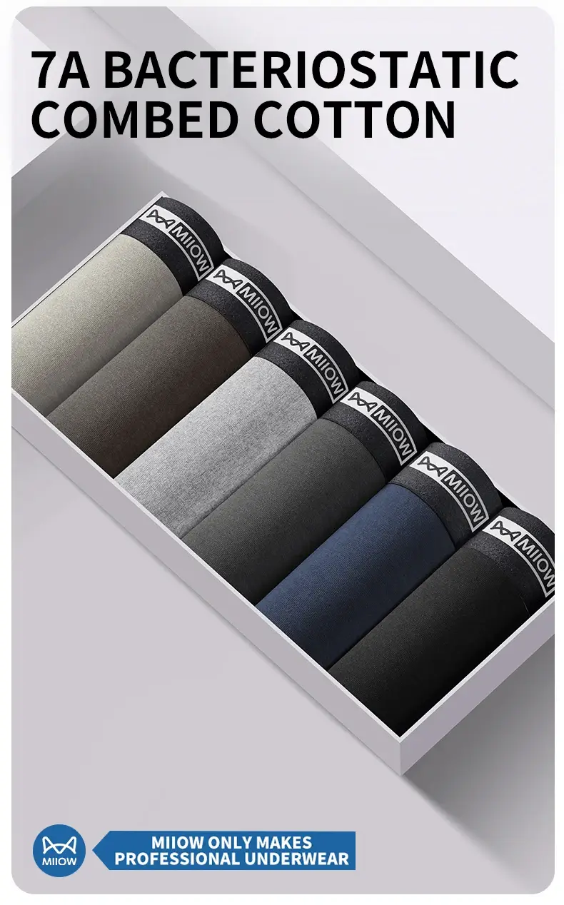 Miiow 3 pçs algodão roupa interior masculina antibacteriana virilha calcinha masculina respirável homem cuecas sólidas confortáveis cuecas boxer — image 1