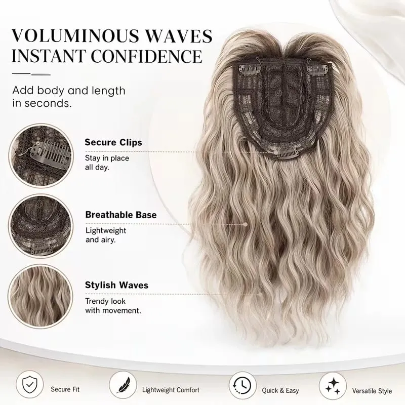 14Inch Synthetic Short Bobo Wavy Curly Topper Hair Extension Scalp-Covering Clip-In for Thinning Hair Women Daily Use