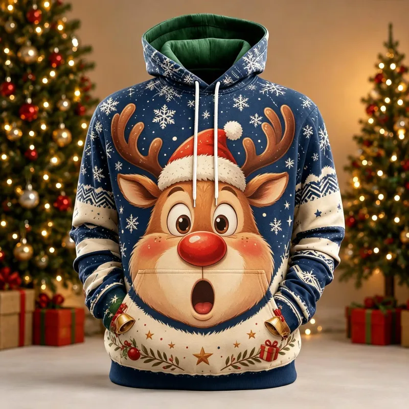 Men's Hoodie Funny Shocked Santa Claus Face Christmas Hoodie Breathable Pullover Sweatshirt for Christmas Holiday Party Wear Top — image 3