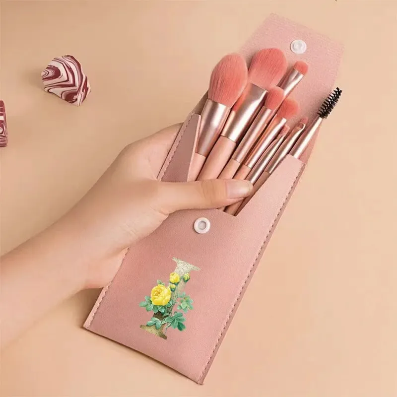 Beginners Makeup Brushes Set - Soft Fluffy Brushes For Face & Eye With PU Bag Ideal For Makeup Artists Golden Flower Pattern — image 9