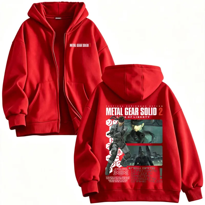 Metal Gear Solid 2 Sons of Liberty MGS2 Solid Snake Game Dragkedja Hoodies Herr Dam Fleece Zip Up Huvtröjor Jackor Kappor — image 9