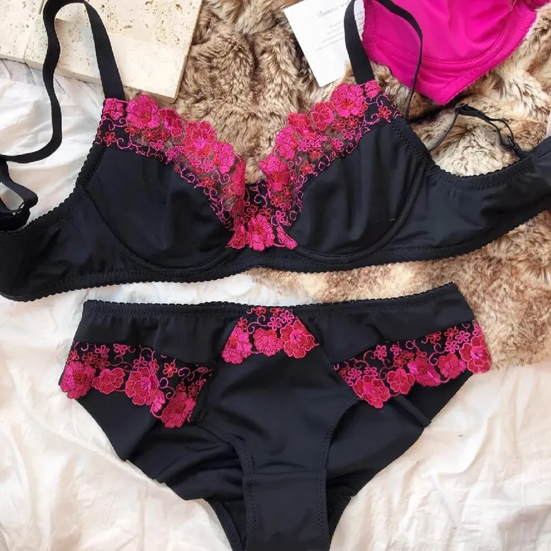 75-95 BCDEFG Summer New thin Floral Embroidery Push Up Women Sexy Underwear Sets Bra And Panty Lingerie Intimates