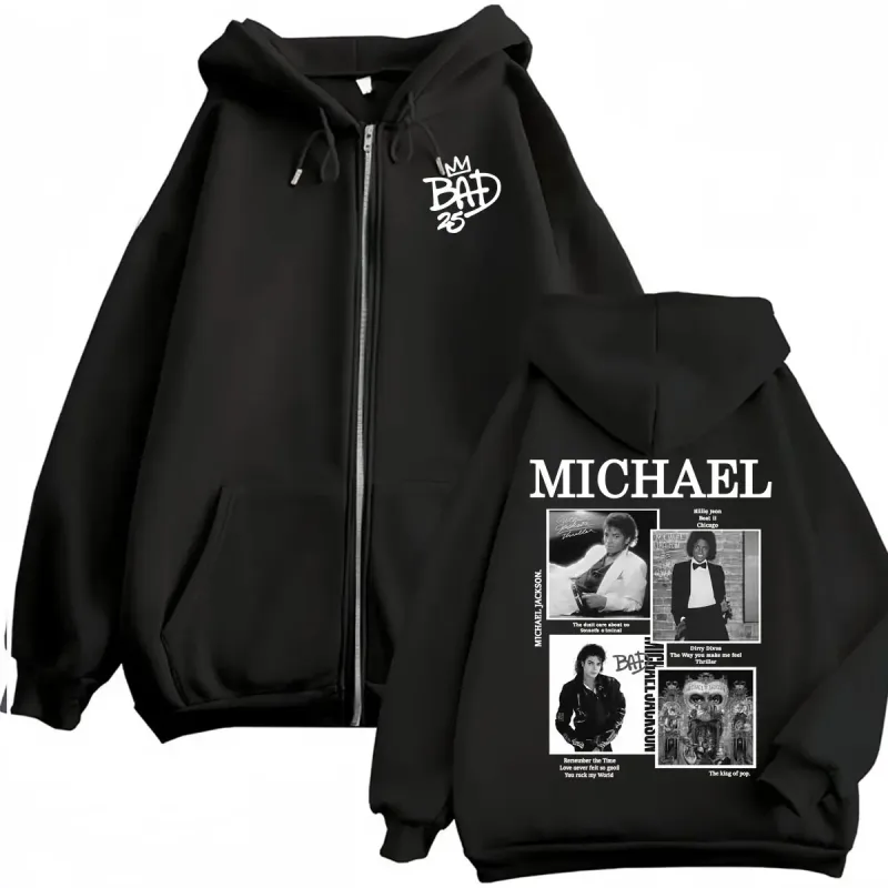 King of Pop Michael Jackson Bad Era Zipper Hoodie Men Women Harajuku Streetwear Jacket Sweatshirt Fleece Casual Zip Up Pullovers — image 19