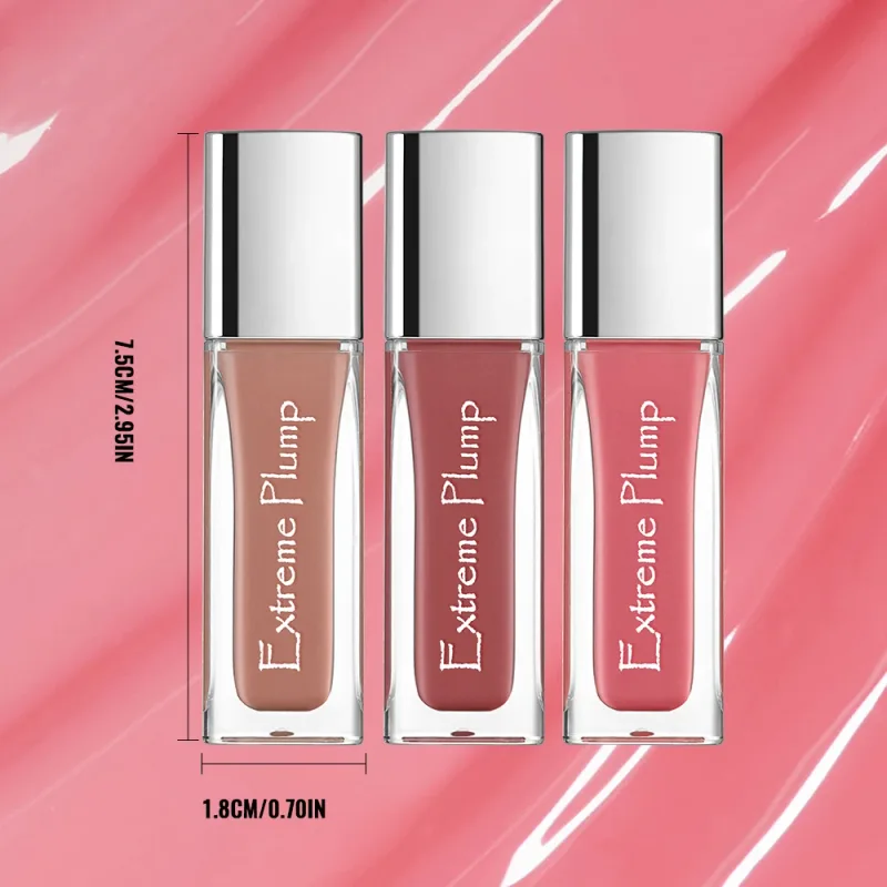 3 pezzi di lucidalabbra paffuto estremo set finitura in vetro a specchio idratante a lunga durata smalto per labbra rossetto liquido nudo impermeabile non appiccicoso — image 6