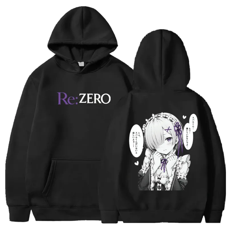 Rem manga re: zero impresso hoodies moda harajuku streetwear roupas masculinas femininas outono manga longa casual velo com capuz pulôver — image 1