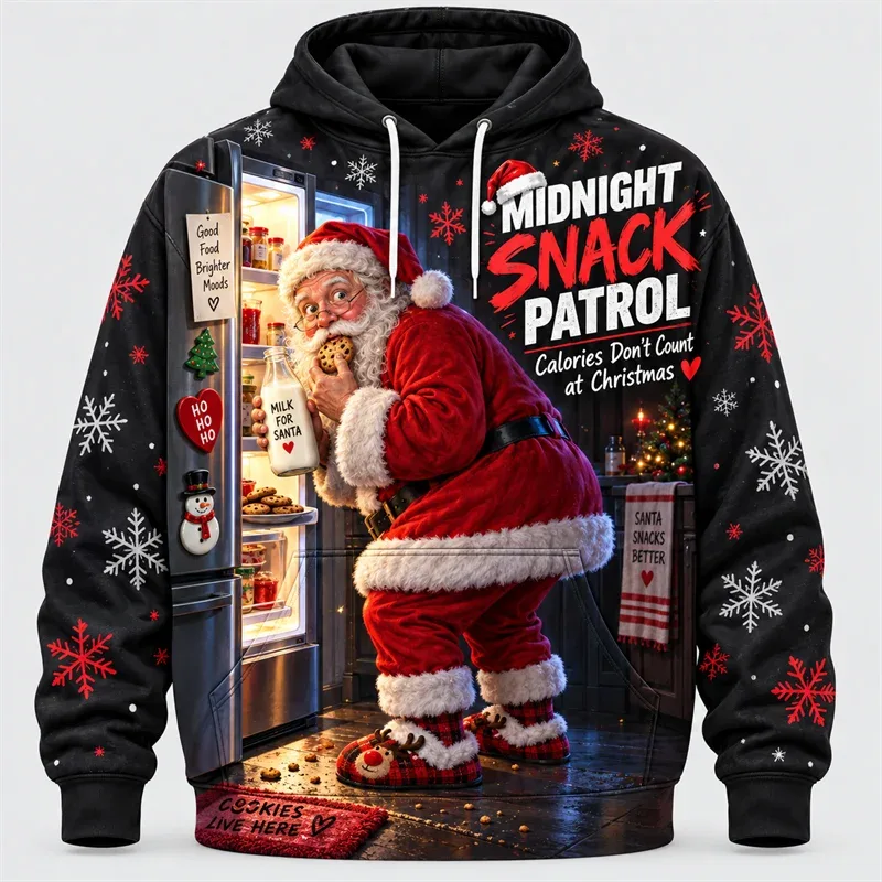 Funny Santa Christmas Hoodie 3D Print Karaoke Sleigh Repair Laundry Snack Holiday Party Pullover Winter Streetwear Gift — image 10