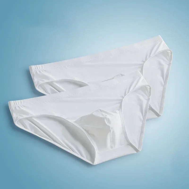 2pcs Ice Silk Men Bulge Pouch Briefs Silk Smooth Nylon Underwear Low Waist U Convex Male Panties Europe Size M-XXL — image 15