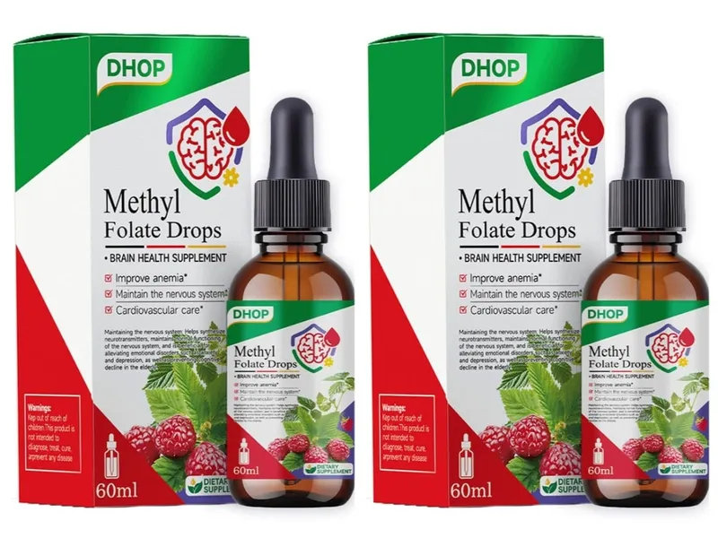 Methyl Folate Drops Liquid with Folate and Vitamin B12 Supports Brain Health for Nervous System Care - 120 Servings