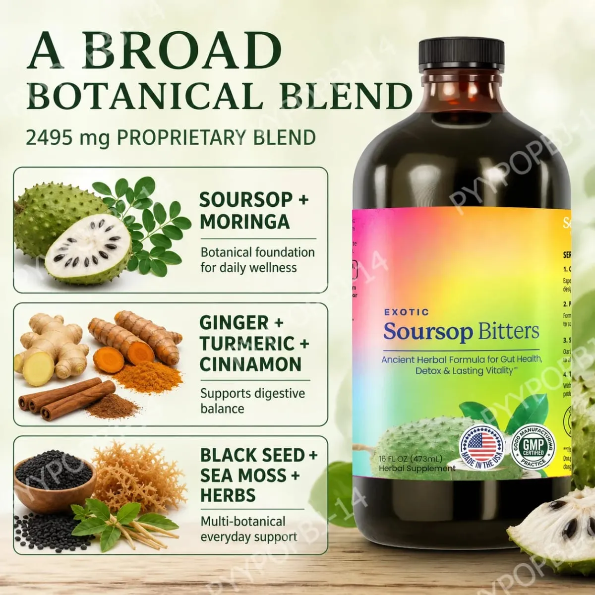 Exotic Soursop Bitters Herbal Wellness Supplement Plant Based Formula 16 Fl Oz (473ml) — image 4