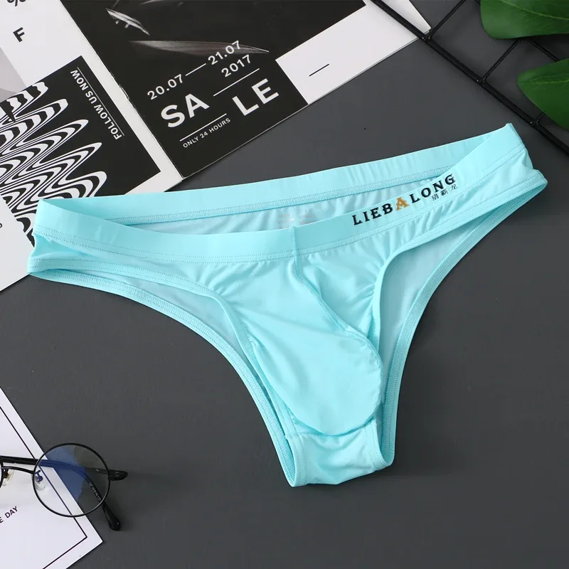 Cuecas masculinas biquíni sexy roupa interior masculina de seda gelo pênis bolsa cuecas calzoncillos hombre deslizamento gay lingerie sólida — image 3
