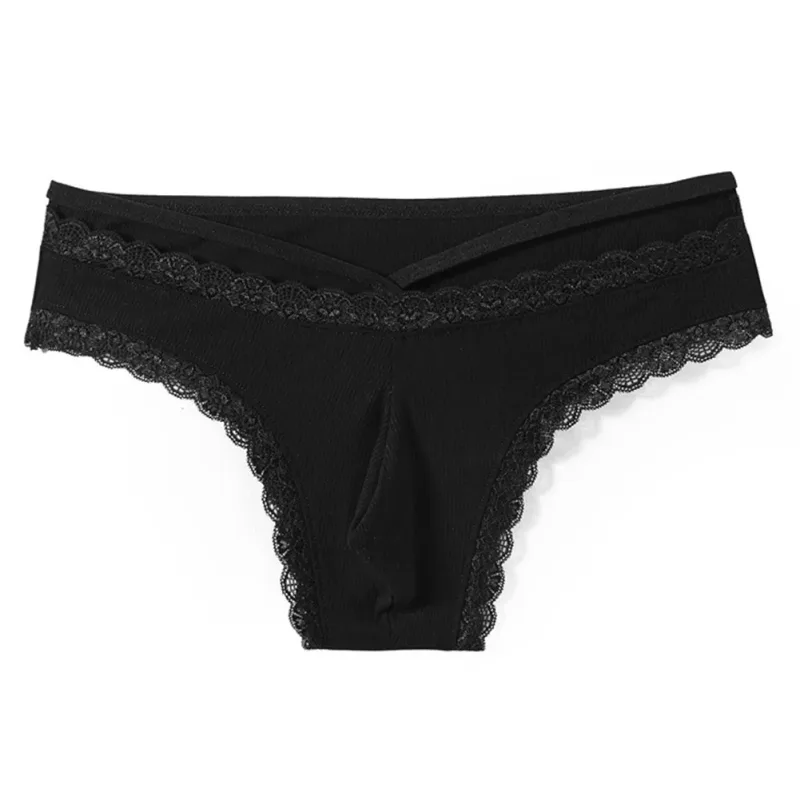 Herr Spetskant Sissy Gay Seamless Trosor Underkläder Medel midja Bulge Pouch Underkläder Solid Herrunderkläder med spetskant — image 4