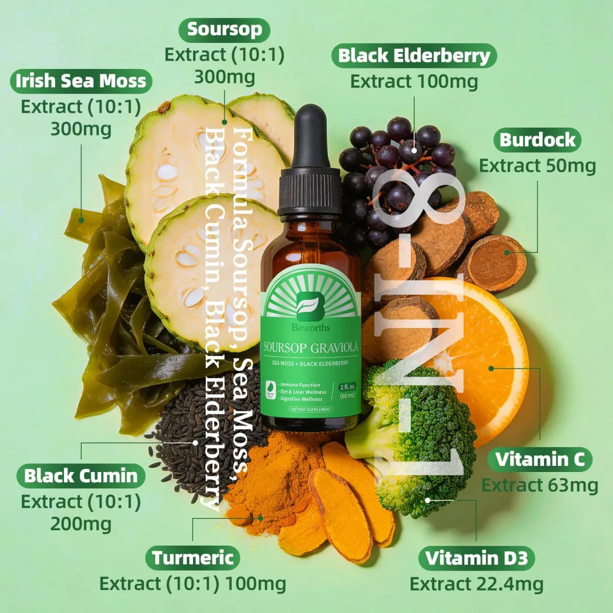 Natural Soursop Graviola Extract Drop Support Immunity and Digestive Health Detox & Cleansing Gluten-Free SUGAR FREE — image 3