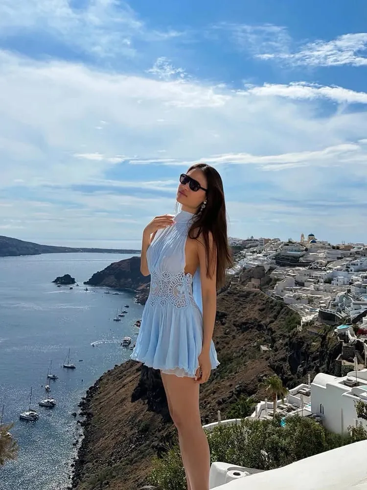 Sexy Hollow Out Solid Women Min Dress Beach Pleated Lace Up Backless Sleeveless Pambabae Dresses 2026 Summer Lady Robe Bago — image 3