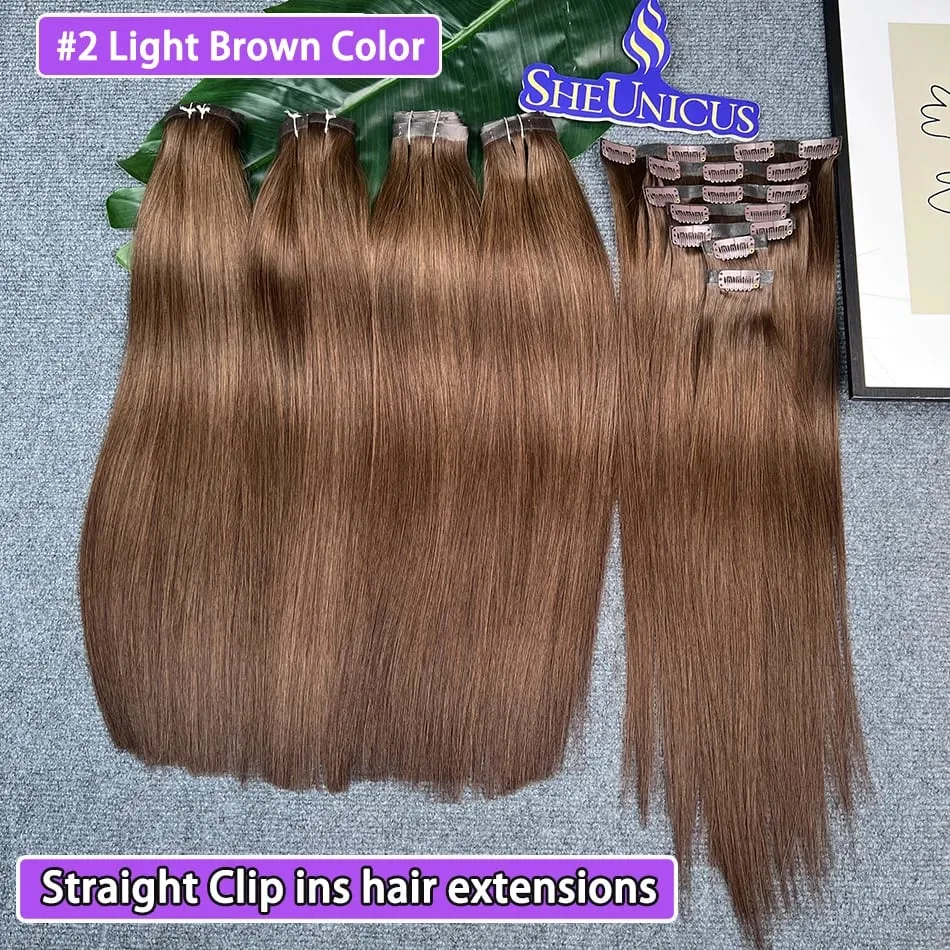 #2 cor em linha reta plutônio clipe ins extensões de cabelo 100% cabelo humano 100 g/set 7 pçs sem costura invisível trama do plutônio vietnam cabelo para mulher — image 2