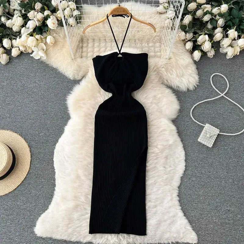 Yuoomuoo chique moda sexy pacote quadris divisão malha vestido de verão 2025 feminino magro elástico bodycon vestido de festa streetwear outfit — image 10