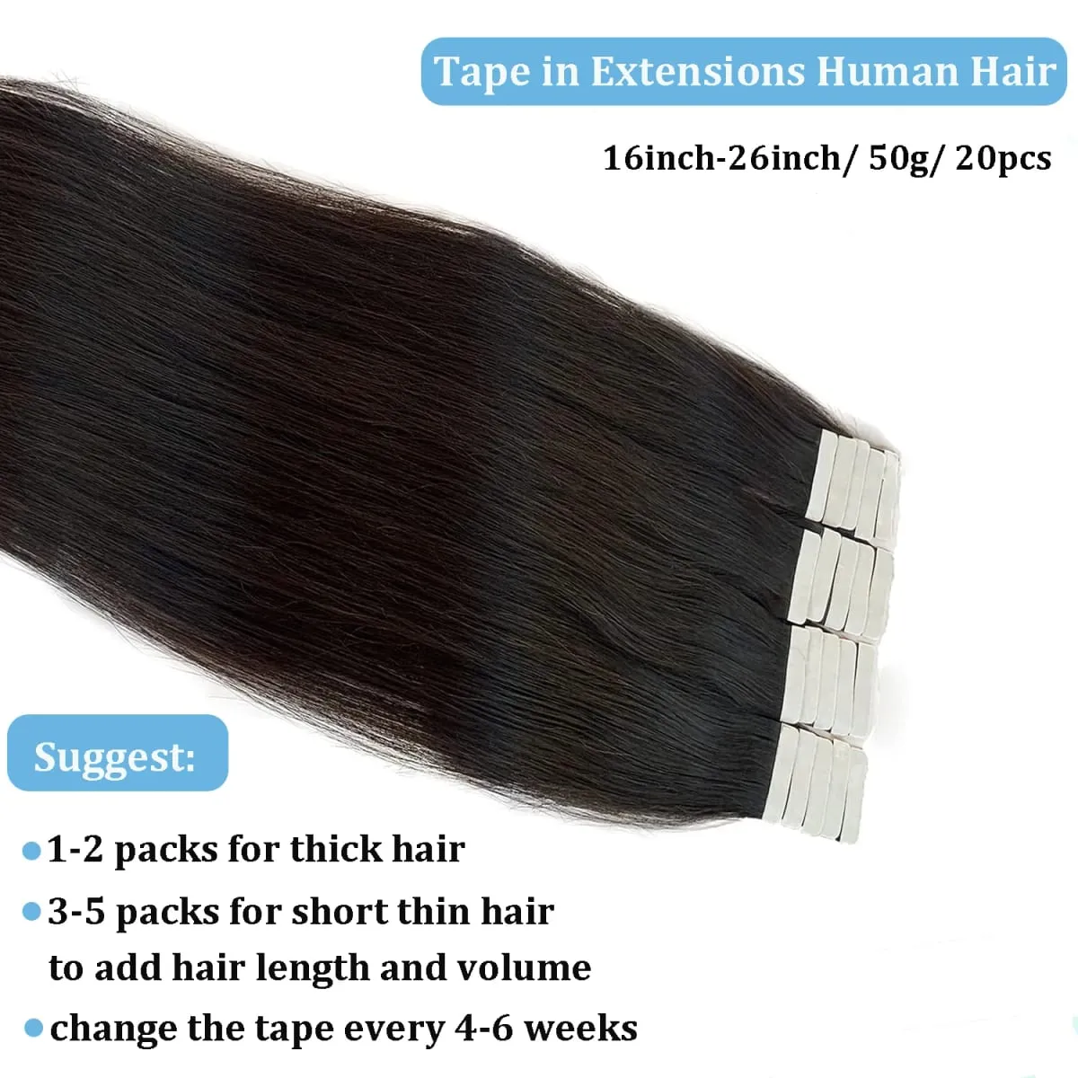 Tape in Human Hair Extension Straight Brazilian Human Hair Extension 2.5g 20pcs 50g Tapes Hair 100% Human Hair Natural Tape Hair — image 4