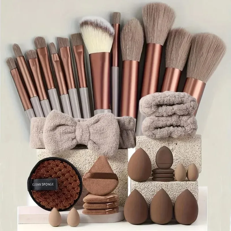 Makeup Brushes and Sponges Set Brown Makeup Puff Beauty Egg Headband Wristband Remover Kit Makeup Tool Gift 20/30 — image 12