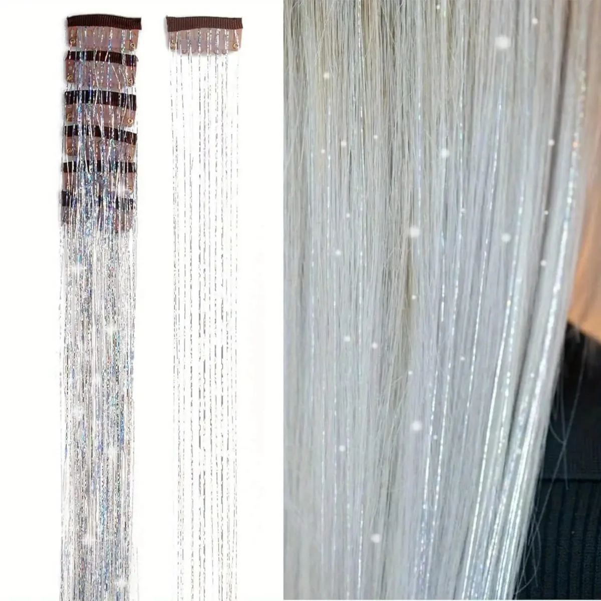 6Pcs Synthetic Hair Tinsel Clip in 20Inch Glitter Tinsel Hair Clip in Hair Tinsel Kit Heat Resistant Shiny Sparkle Fairy Hair — image 12