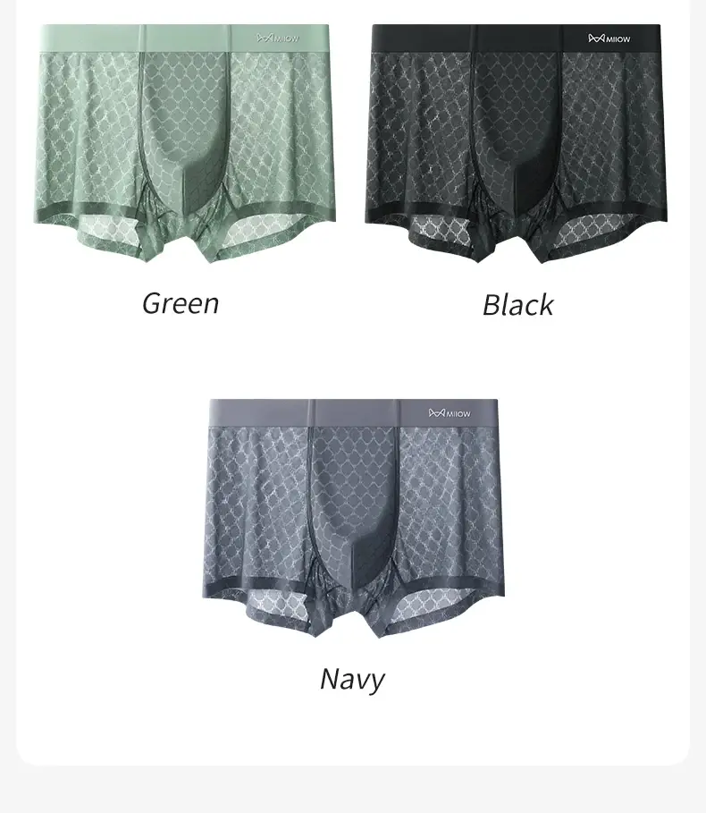 Miiow 3 pçs sem costura de seda gelo boxer roupa interior dos homens verão malha respirável calcinha antibacteriana homem cuecas boxers — image 14