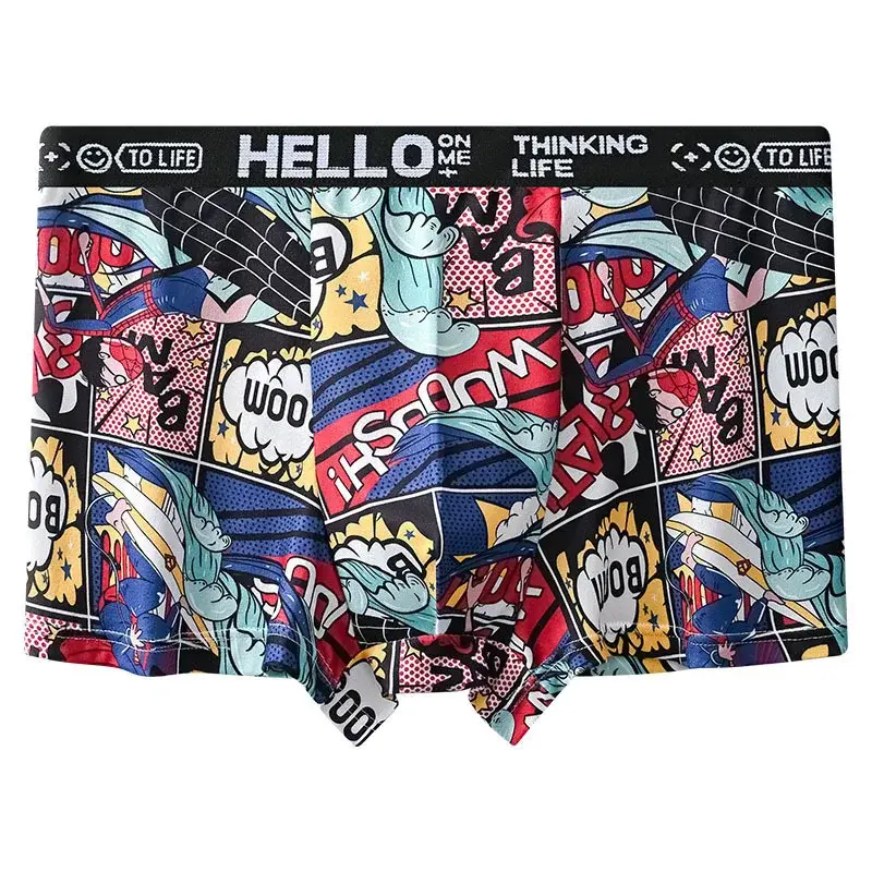 4-Piece Set! Men's Underwear! Breathable Male Trend Boxer Shorts Male Youth Print Trend Shorts