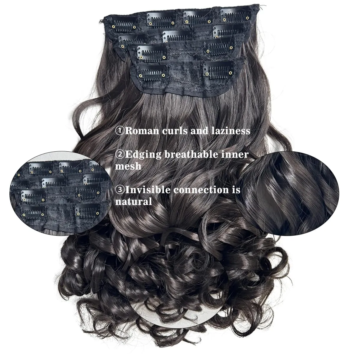 Synthetic Roman curls sandwiched in hair extension long curly wig women's hair extension hair piece daily party — image 7