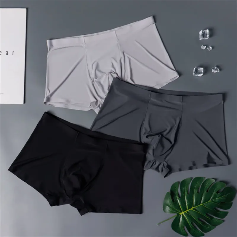 3PCS Mataas na Kalidad ng Panlalaking Ice Silk na Kasuotang Panloob sa Tag-init na Manipis Makahinga na Seamless na Panty Sexy na Panlalaking Panloob na Plus Size — image 9
