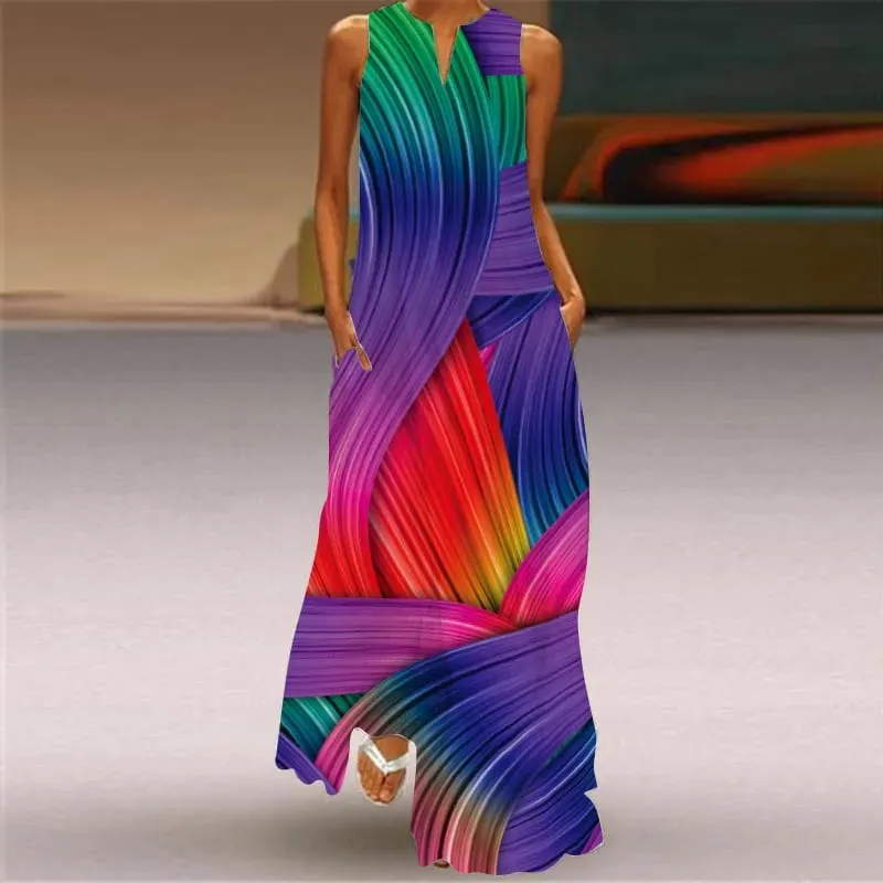 Women Dresses 2026 New summer wear sleeveless long dress V-neck printed emerald flower dress women's clothing vestidoes — image 11