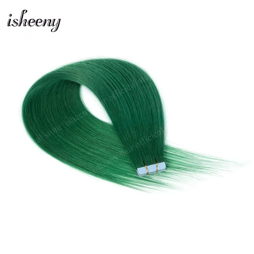 Isheeny 12' 16' 20' Tape In Hair Extensions Invisible Adhesive Tape In Hair Extension 10pcs/pack Pink Purple Blue Colorful Hair — image 10