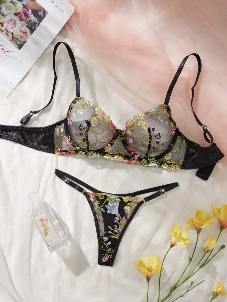 Bordado conjunto de sutiã de renda francesa meninas sexy mulheres bralette transparente roupa interior tanga sutiãs lingerie calcinha conjuntos — image 6