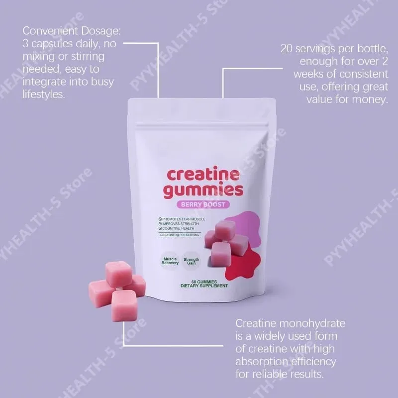 Creatine Gummies Chewable Gummy Supplement for Daily Support Serving 3 Gummies Total 60 Gummies — image 3
