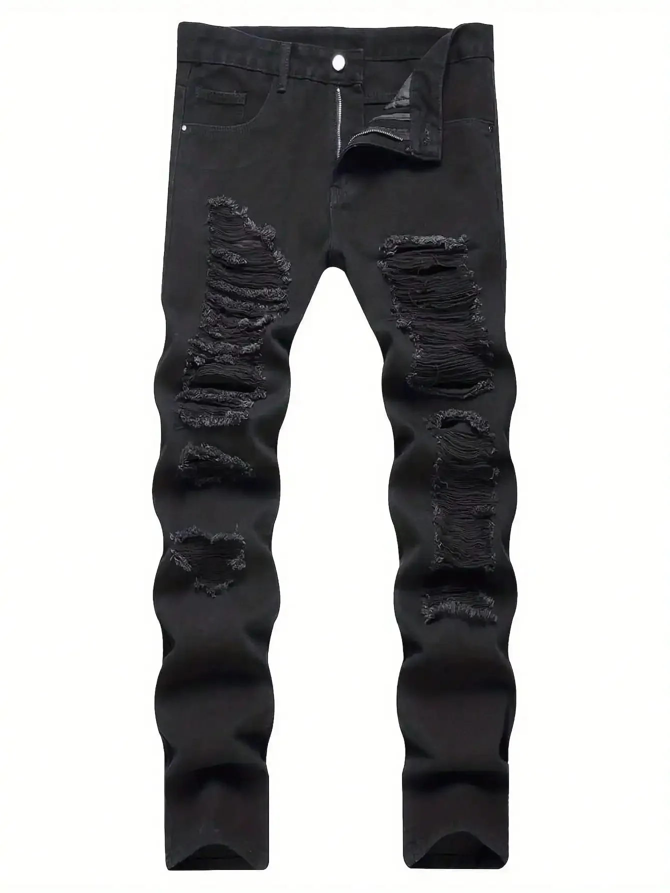 Single piece of trendy streetwear: straight-cut ripped denim jeans in black. — image 2
