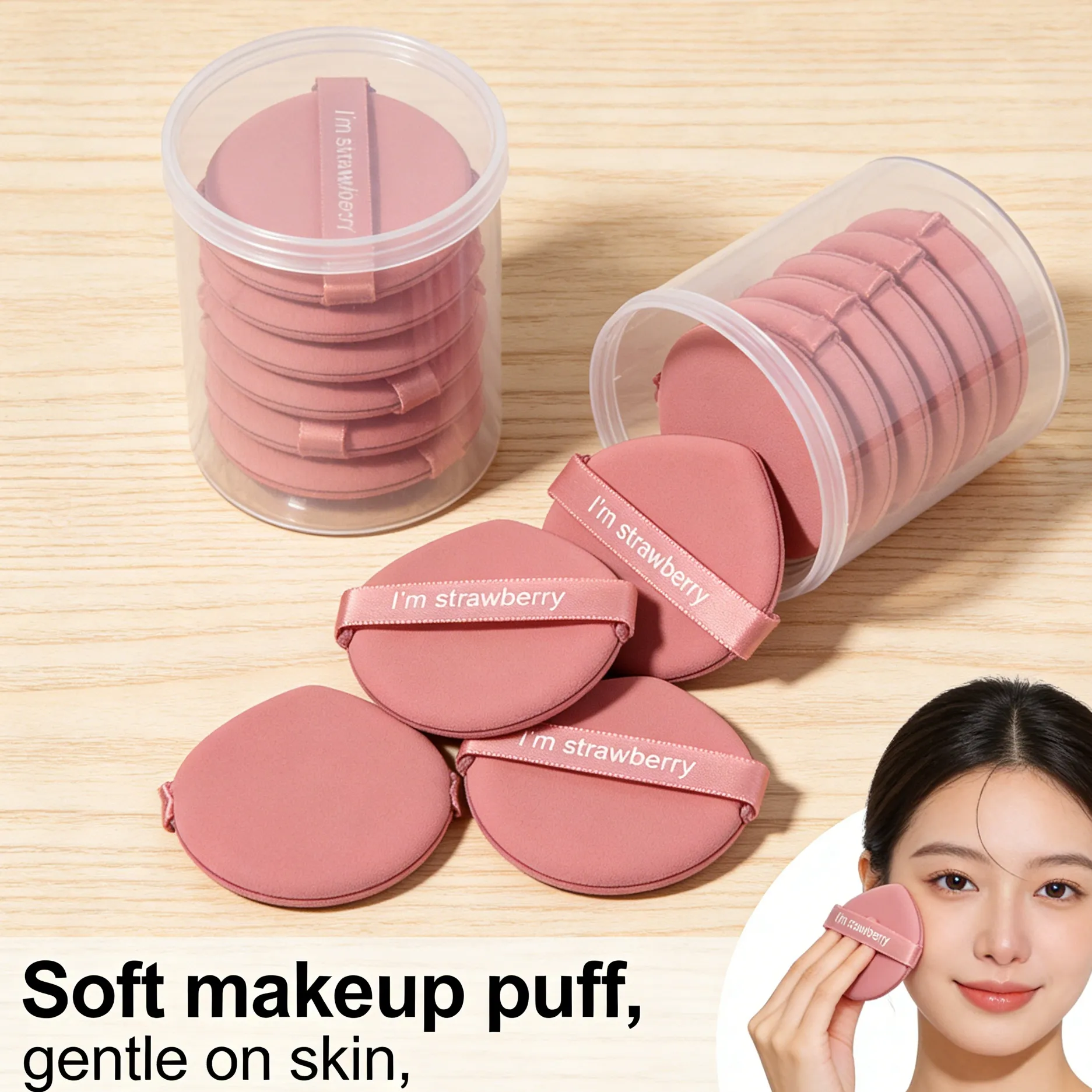 7 Pieces of Pink Drop-Shaped Powder Puff Suitable for Use with Dry Powder to Set Makeup or with Wet Powder for Foundation. — image 2