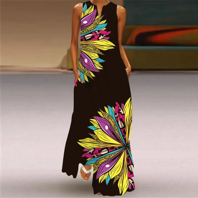 Women Dresses 2026 New summer wear sleeveless long dress V-neck printed emerald flower dress women's clothing vestidoes — image 9