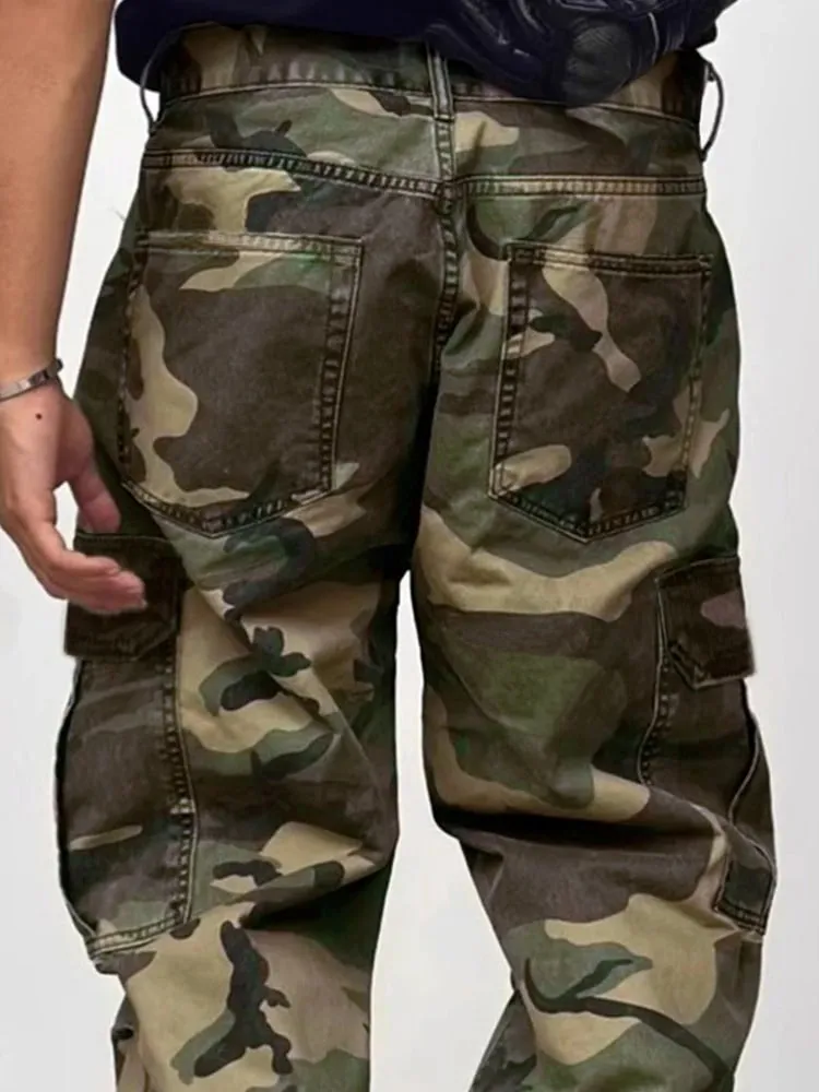 Men's Spring Fashion Casual Jeans Streetwear Camouflage Cargo Pants Distressed Ripped Wide Leg Trendy Daily Wear Loose Trousers — image 4