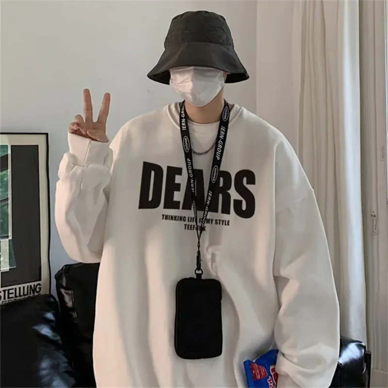 Autumn Men's High Street Letter Print O-Neck Hoodies 2026 Casual Fashion Graphic Long Sleeve Tops Y2K Youthful Basic Sweatshirts