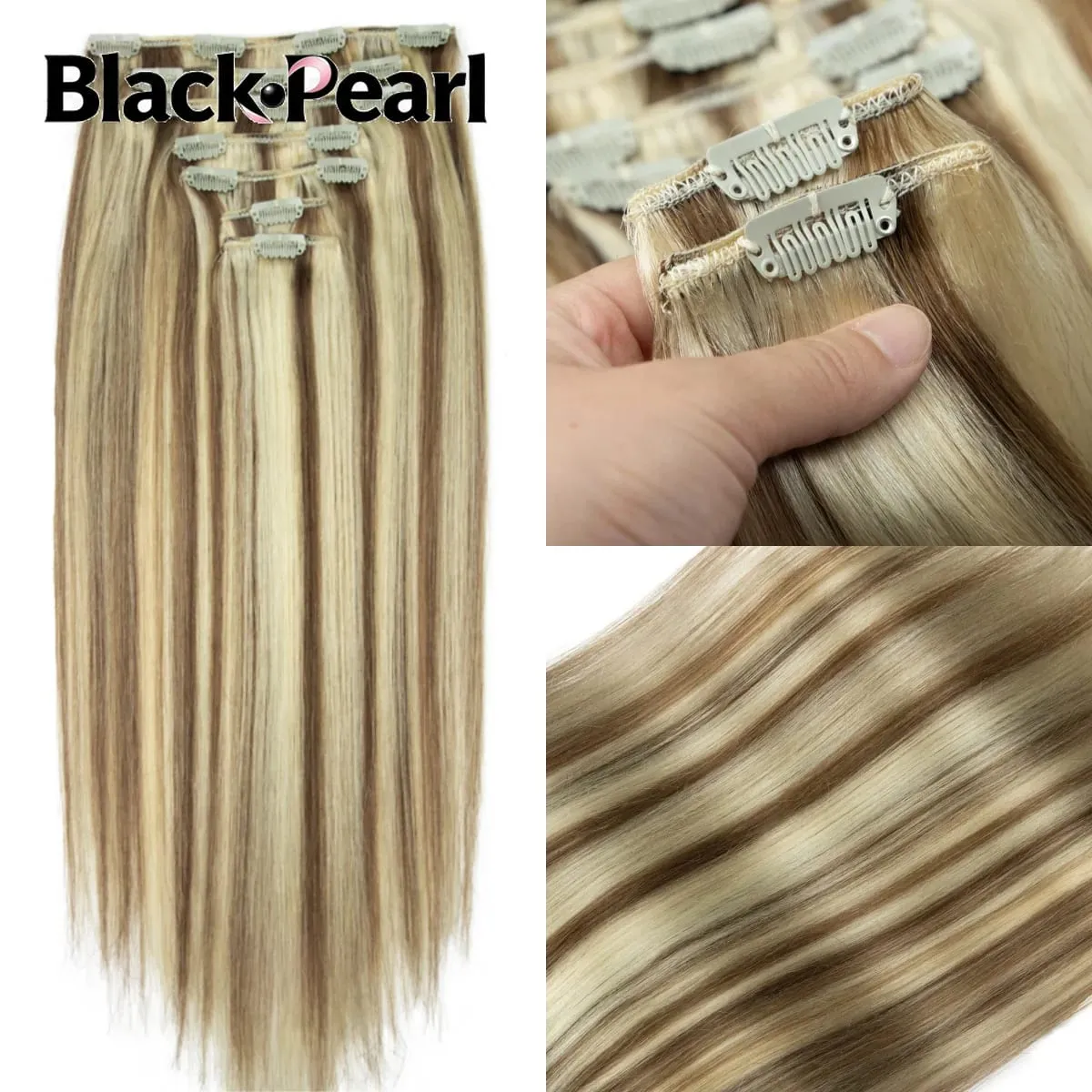 7PCS Clip in Human Hair Extensions 14-22 Inch Remy Double Weft Dark Brown to Chestnut Brown Ombre Invisible Seamless for Women