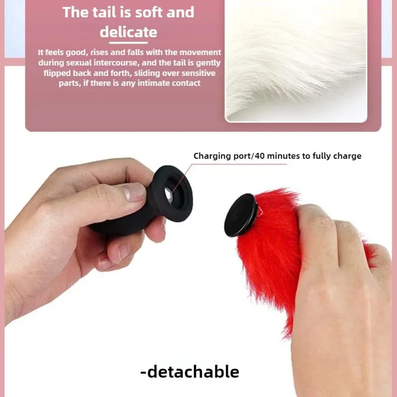 Fox Tail Anal Plug na may Remote Control Vibrating - Faux Fur at Silicone Role Play Pang-adultong Laruang Multi-Color BDSM Sex Toys para sa Mag-asawa — image 6