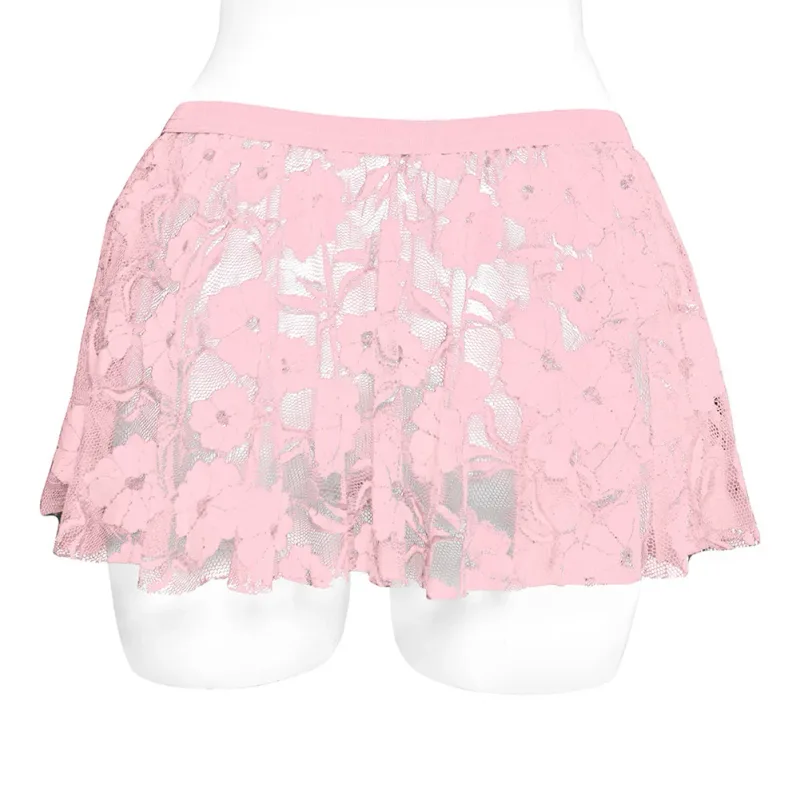 Men Solid Lace Skirt Mesh See Through For Lingerie Low For Rise Pleated Skirts Floral Pattern See‑through Male Daily Bottom — image 17